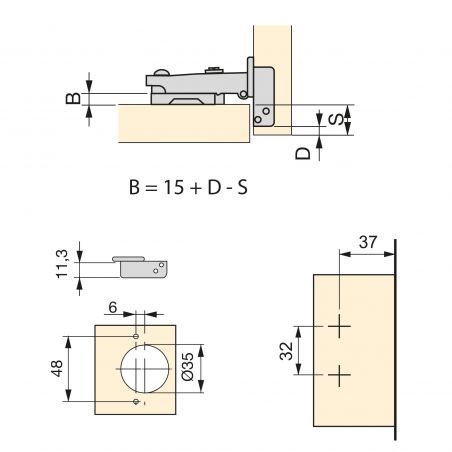 Lot de 20 charnières droite pour montage en applique X91 avec fermeture souple et embases à visser, Hauteur 0, Nickelé