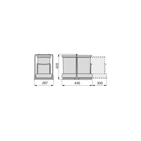 Poubelle de recyclage 2 x 14L, fixation au sol et ouverture automatique, Gris