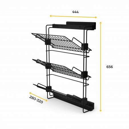 Porte-chaussures latéral coulissant Hack pour placards et dressing, Noir, Sens Droit