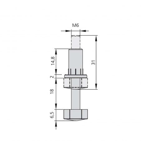 Lot de 20 Vérins de réglage pour pied de meuble, M6, réglage 18 mm, Blanc