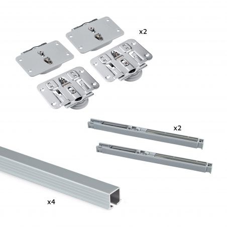 Kit de ferrures Flow 2 pour portes coulissantes à fermeture souple avec rails encastrés 2,35m, panneaux non inclus, Anodisé mat