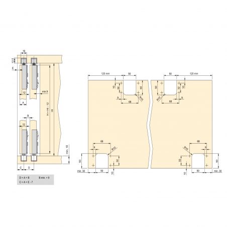 Kit de ferrures Flow 2 pour portes coulissantes à fermeture souple avec rails encastrés 2,35m, panneaux non inclus, Anodisé mat