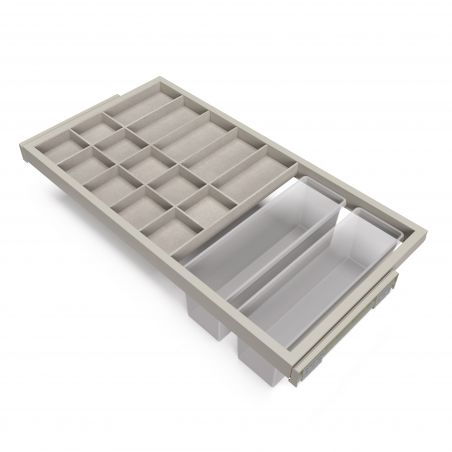 Kit organisateur de tiroir, plateau auxiliaire avec cadre coulissant soft close pour armoire pour meuble de 900mm, Gris