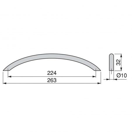 Lot de 20 Poignées Porto, L 263 mm, entraxe 224 mm, Nickel satiné