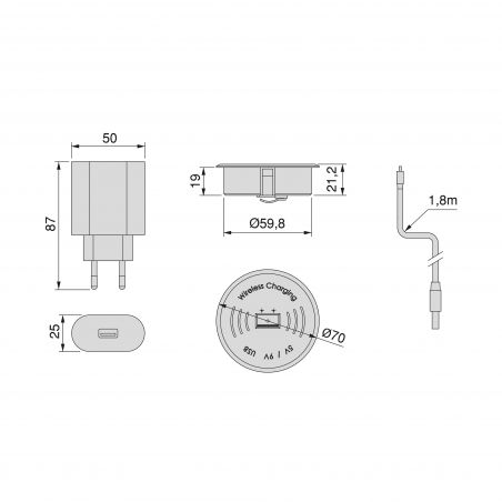 Chargeur sans fil Airtop 2 pour mobile, Ø60mm, 5V DC 2A (QI-10W)