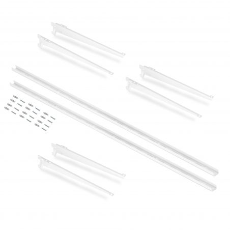 Kit de 2 Profilés de fixation murale avec 3 jeux de supports d'étagères Jagmet, longueur 280 mm, Blanc