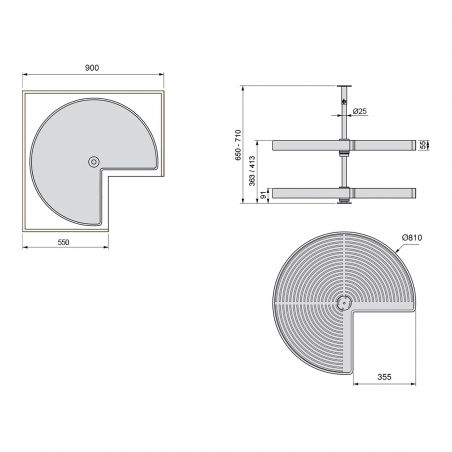 Tourniquet 3/4 Shelvo pour caisson de 900 mm, Gris