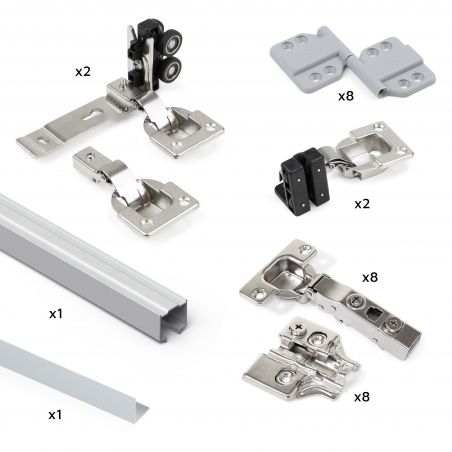 Kit de quincaillerie Twofold pour 2 portes pliantes coulissantes, Avec guide, Anodisé mat