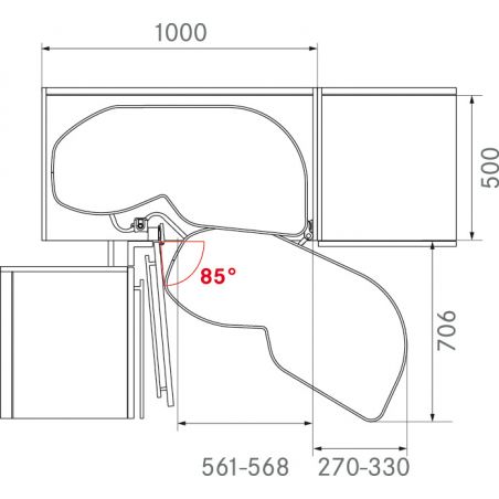 Ferrure Lemans II Arena Classic Gris Sens Gauche avec amortisseur pour porte de 600 mm