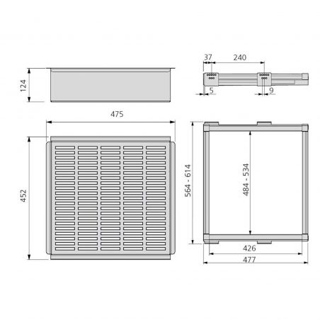 Kit panier métallique avec cadre coulissant pour caisson de 600 mm, Moka