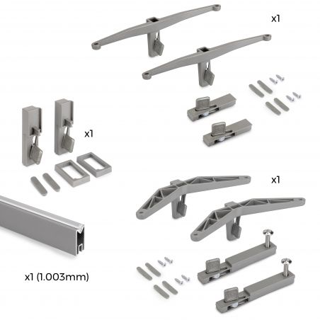 Kit de fixation Zéro pour 1 étagère bois, 1 module et 1 tringle de suspension de 1 m, Gris