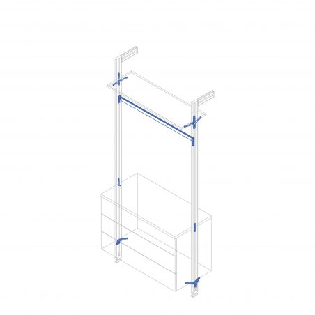 Kit de fixation Zéro pour 1 étagère bois, 1 module et 1 tringle de suspension de 1 m, Gris