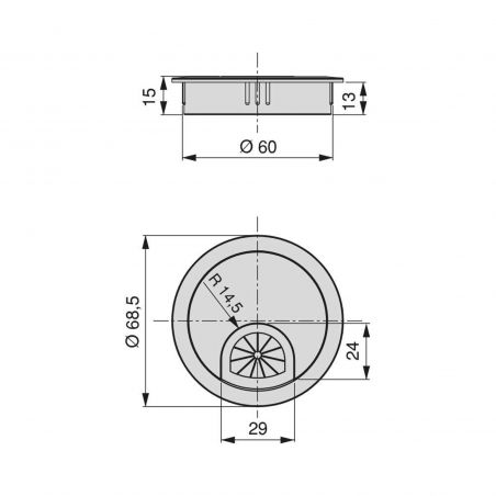 Lot de 8 passe-câbles circulaires à encastrer, Ø 60 mm, Chromé