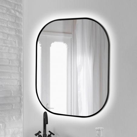 Miroir Cepheus avec éclairage décoratif à LED et cadre noir arrondi, 600 x 800 mm, AC 230V 50Hz, 12 W