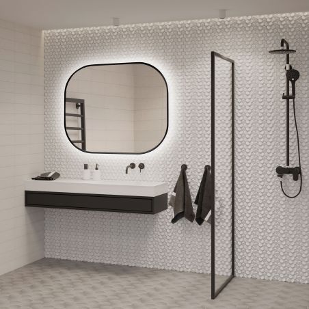 Miroir Cepheus avec éclairage décoratif à LED et cadre noir arrondi, 600 x 800 mm, AC 230V 50Hz, 12 W