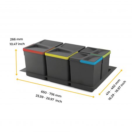 Kit poubelle Recycle avec base 44L 4 bacs pour caisson de 800 mm