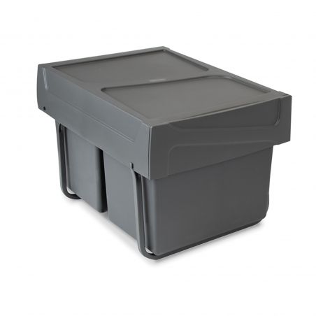 Poubelles de recyclage 2 x 15L, fixation inférieure et extraction manuelle, Gris anthracite