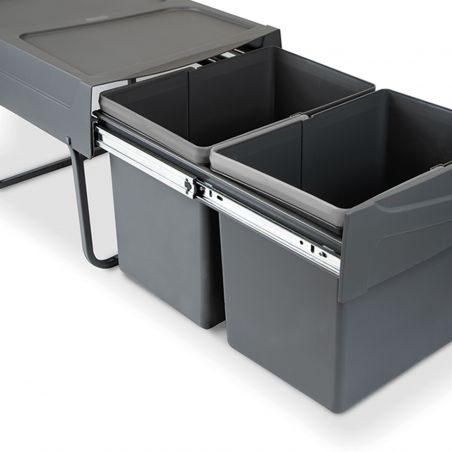 Poubelles de recyclage 2 x 15L, fixation inférieure et extraction manuelle, Gris anthracite