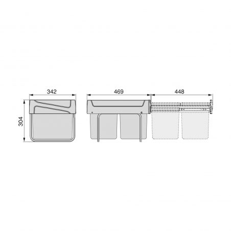 Poubelles de recyclage 2 x 15L, fixation inférieure et extraction manuelle, Gris anthracite