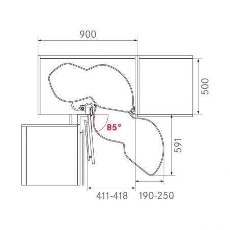 Ferrure Lemans II Arena Style Anthracite Sens Droit sans amortisseur pour porte de 450 mm