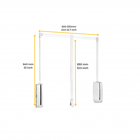 Penderie rabattable Sling pour armoire de largeur 600 à 830 mm, Blanc