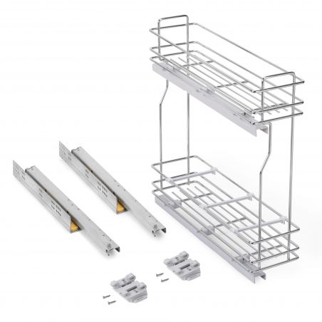 Porte-bouteilles latéral extractible SupraMax avec fermeture amortie pour caisson de 200 mm, Chromé