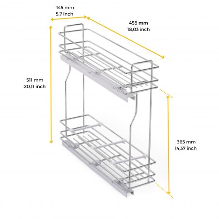 Porte-bouteilles latéral extractible SupraMax avec fermeture amortie pour caisson de 200 mm, Chromé