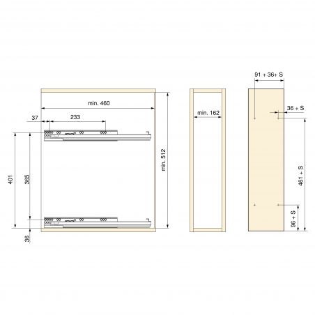 Porte-bouteilles latéral extractible SupraMax avec fermeture amortie pour caisson de 200 mm, Chromé