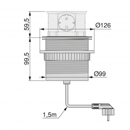 Multiconnecteur Vertikal Push Ø 100mm, 3 prises + 2 USB, Aluminium