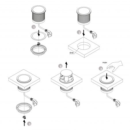 Emuca Multiconnecteur Vertikal Push diamètre 100mm, 3 prises de