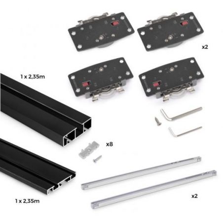 Kit de ferrures Flow2 pour placard 2 portes coulissantes avec rails de surface 2,35m, panneaux non inclus, Noir