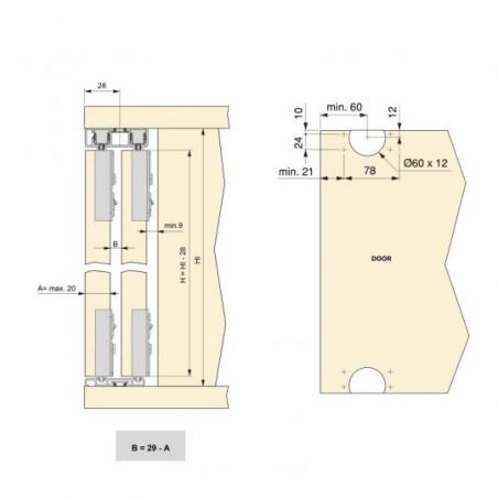 Kit de ferrures Flow2 pour placard 2 portes coulissantes avec rails de surface 2,35m, panneaux non inclus, Noir