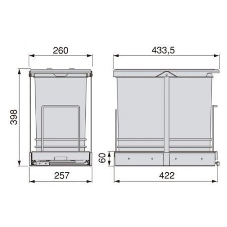 Poubelle de recyclage 1 bac 24 L, fixation au fond et extraction manuelle, Gris anthracite