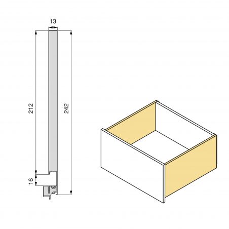 Tiroir Vertex 3D 60kg hauteur 242mm, Profondeur 450mm, Aluminium