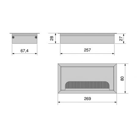 Passe-câbles de table Quadrum rectangulaire, 269x80mm, à encastrer, Blanc