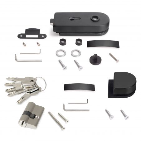 Kit serrure avec gâche horizontal pour porte en verre double 8-12mm, Noir