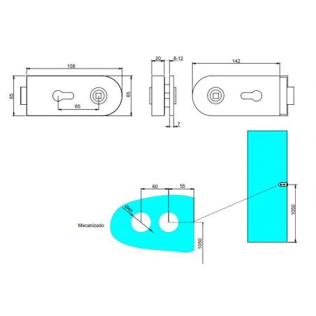 Kit serrure avec gâche horizontal pour porte en verre double 8-12mm, Noir