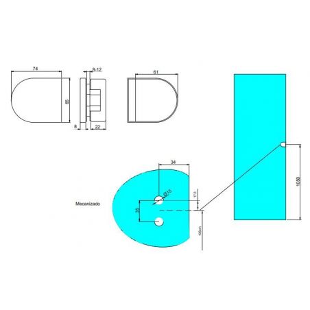 Kit serrure avec gâche horizontal pour porte en verre double 8-12mm, Noir