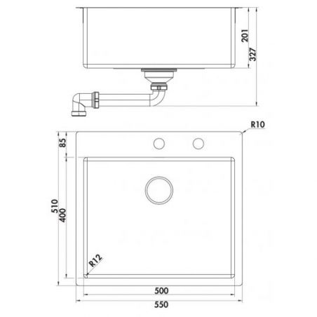 Corno Piu PR4, Evier encastrable, acier inox