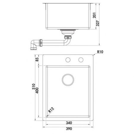 Corno Piu PR2, Evier encastrable, acier inox