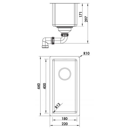 Corno Piu PFU1, Evier encastrable, acier inox