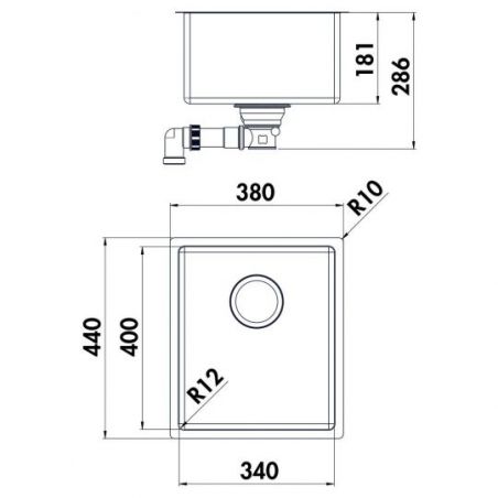 Corno Basso 2, Evier encastrable, acier inox