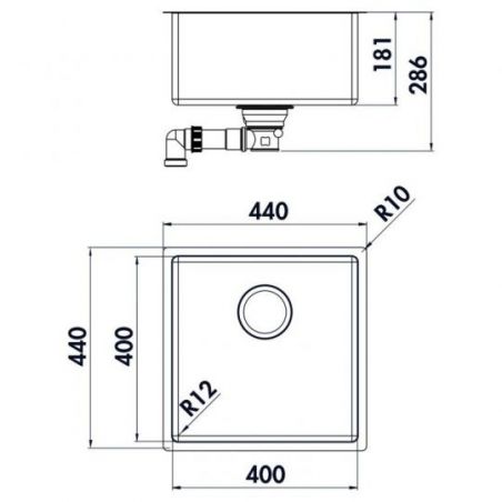 Corno Basso 3, Evier encastrable, acier inox