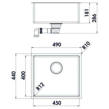 Corno Basso 5, Evier encastrable, acier inox