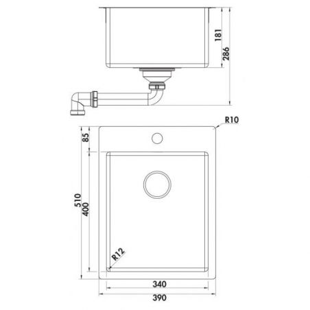 Corno Basso PR2, Evier encastrable, acier inox