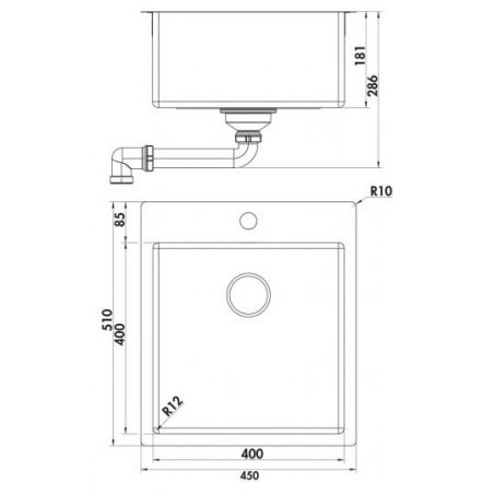 Corno Basso PR3, Evier encastrable, acier inox