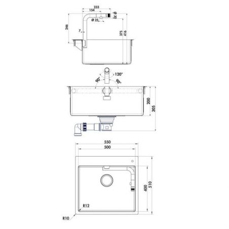 Corno Turno 60, Lot Evier encastrable et robinetterie Turno