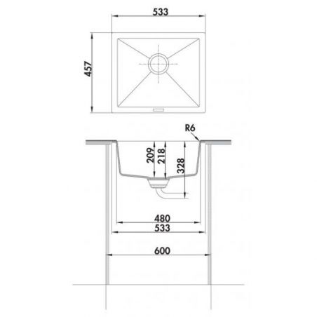 Singoli 600 - Lot Bac à encastrer par le bas, granite nero et mitigeur Drive 1S, acier inox/noir