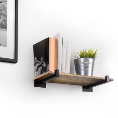 Jeu de 2 supports Shelf pour étagères en bois, droit avec tube carré, Noir